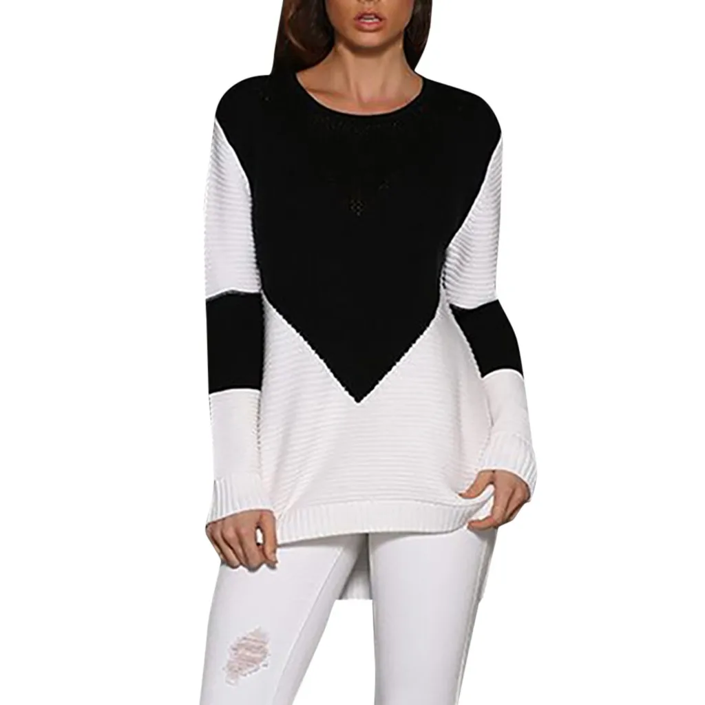 women's sweater knitted KLV Women's Knit Sweater Fashion Long Sleeve Colorblock Cutout Wrap Pullover 9.4 | Женская одежда