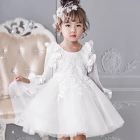 2 10 years white baby girl long sleeve party dress birthday wedding princess toddler floral clothes children kids dresses