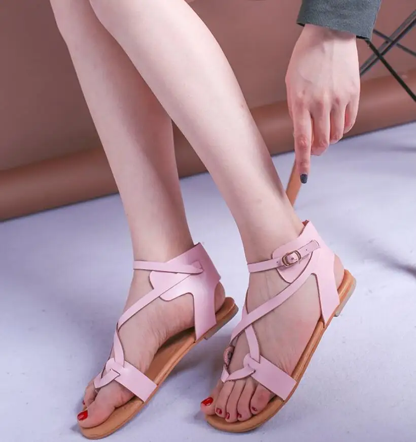 Базовые Женские сандалии новинка 2019 женские летние кожаные шлепанцы