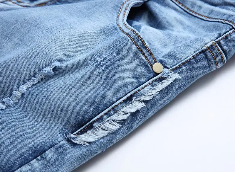 Мужские потертые синие джинсовые брюки повседневные Эластичные зауженные 28-42