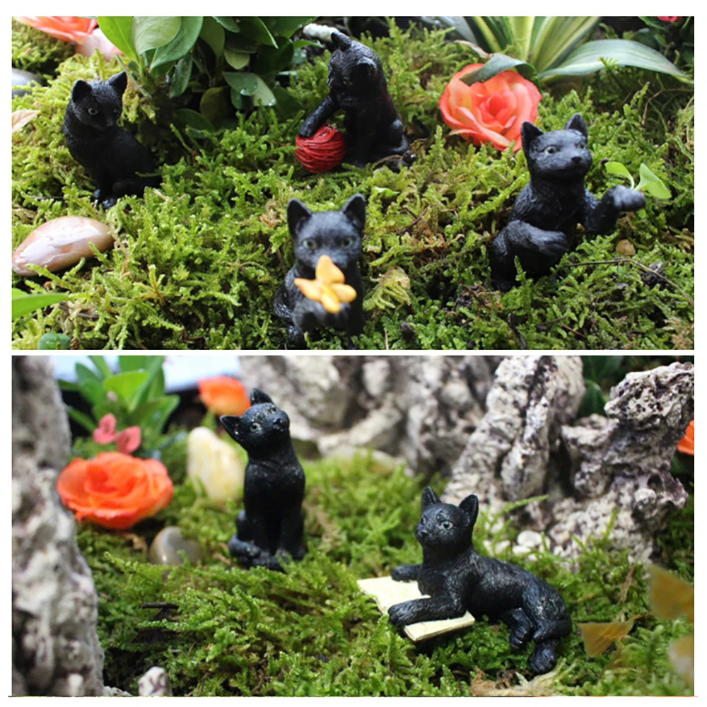 

6pcs/set Cat Garden Sculpture Resin Waterproof Cat Yard Art Statues Black Cat Garden Ornaments For Garden Backyard Lawn Stakes