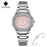 wwoor women watch women fashion luxury diamond pink bracelet watch famous brand quartz wrist watch ladies sport reloj mujer 2021