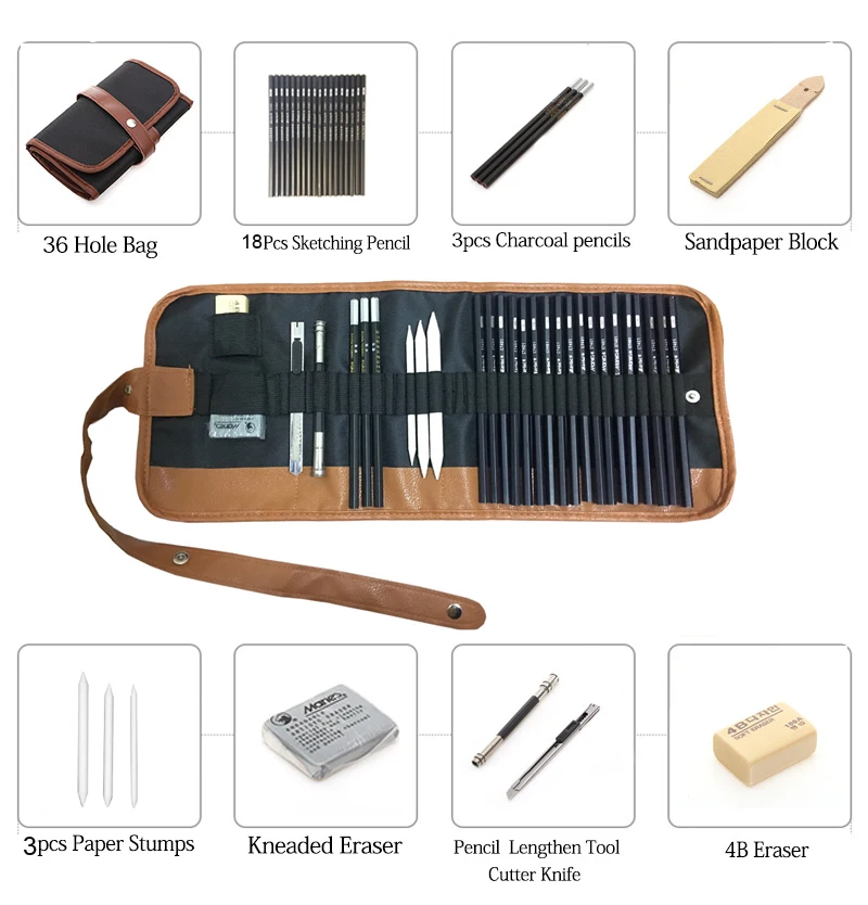 

29/39Pcs Sketch Pencil Set Professional Sketching Drawing Kit Wood Pencil Pencil Bags For Painter School Students Art Supplies
