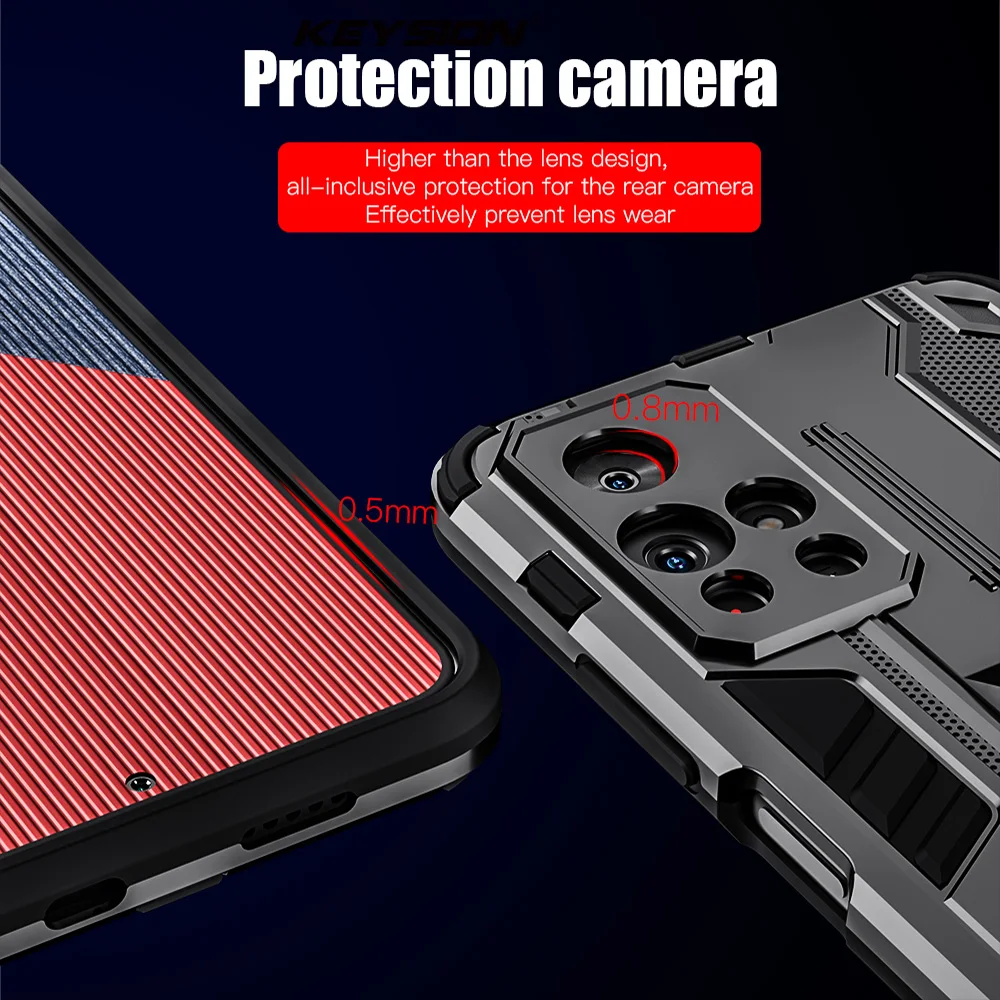 Ударопрочный чехол KEYSION Aromr для Redmi Note 11 5G Pro + силикон PC чехол-подставка телефона