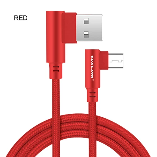 Red VOXLINK 90 градусов Micro USB кабель передачи данных для быстрой зарядки для samsung/xiaomi/lenovo/huawei/htc/Meizu Android кабели для мобильных телефонов - Цвет: Red
