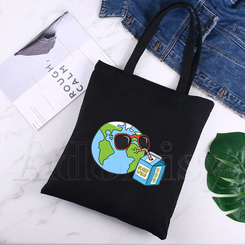 

Hip hop Singer Respect Juice Wrld Rip Rapper Print Black Shopping Bags Girls Fashion Casual Pacakge Hand Bag