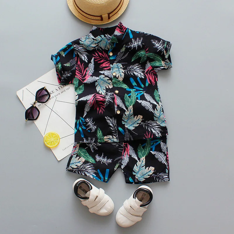 

1-6 Years Baby Boys Clothing Sets 2021 Summer Leaf Print Fashion Korean Style Toddler Baby Clothes Kids Outfits Beach Clothing