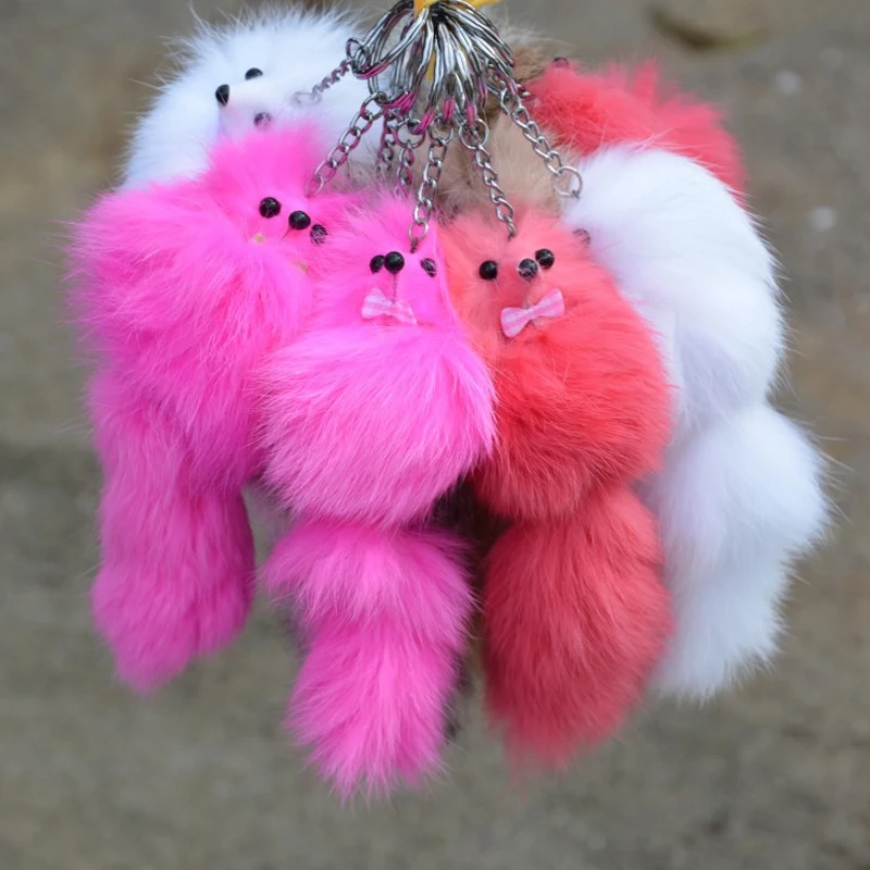 Милые пушистые брелоки с лисьим шариком кольца помпоном из лисьего меха