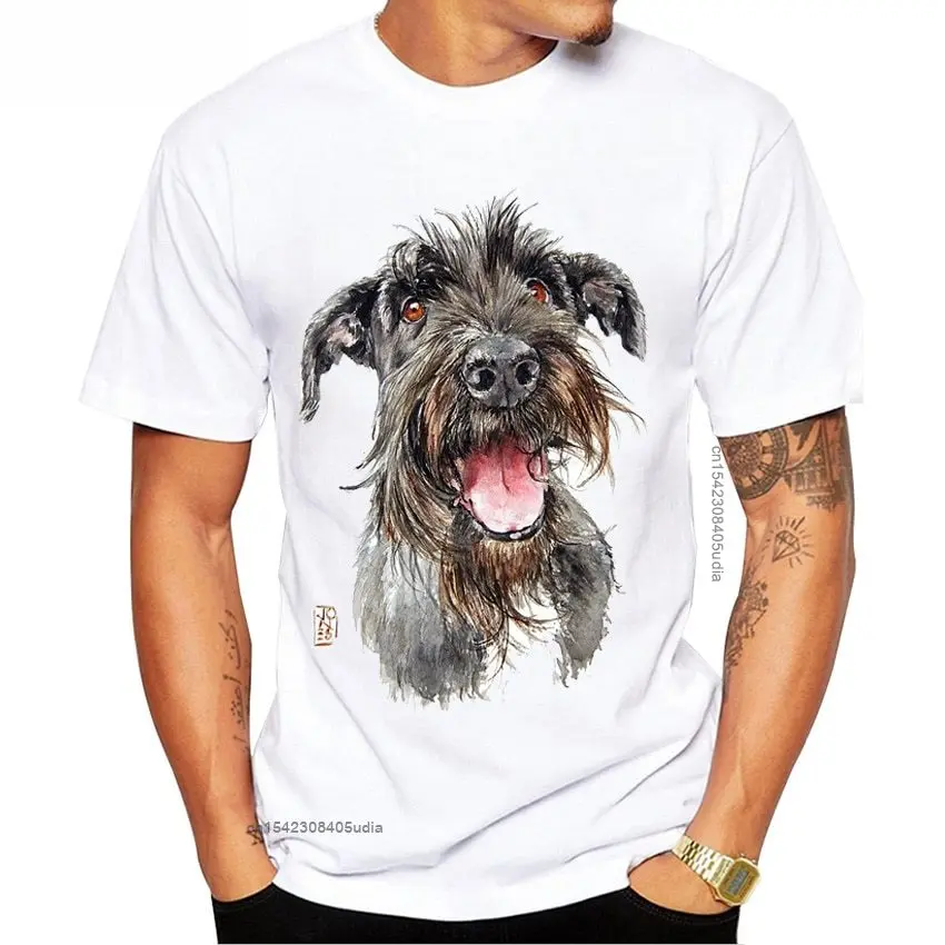 Cute Schnauzer And Schultz Art Print T-Shirt Fashion Men Short Sleeve Funny Dog Design Boy Casual Tops Cool Man White Tee Shirt