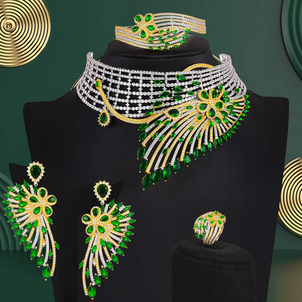 

Missvikki Luxury African Feather Chokers Jewelry Sets For Women Wedding Cubic Zirconia CZ Dubai Bridal Jewelry Set Dance Gift