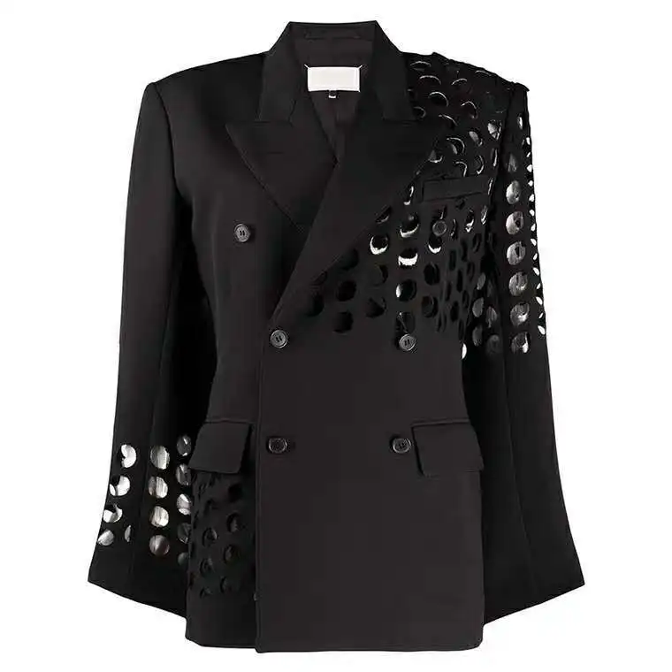 

Black White Blazer Office Lady 2021 New High Street Handsome Unisex Style Cool Careful Machine Hole Hollow Casual Suit
