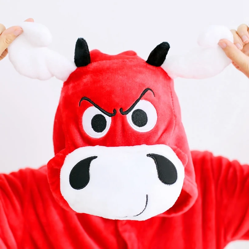 Adults Animal Pajamas Women Sleepwear kigurumi All in One Pyjama Animal Suits Bull OX Cosplay Cartoon Hooded Pijama