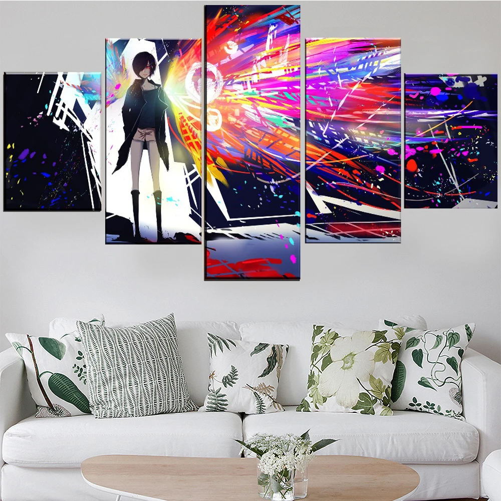 

5 Pieces Wall Art Canvas Painting Anime Ghoul Colorful Poster Modern Living Room Bedroom Home Decoration Modular Pictures