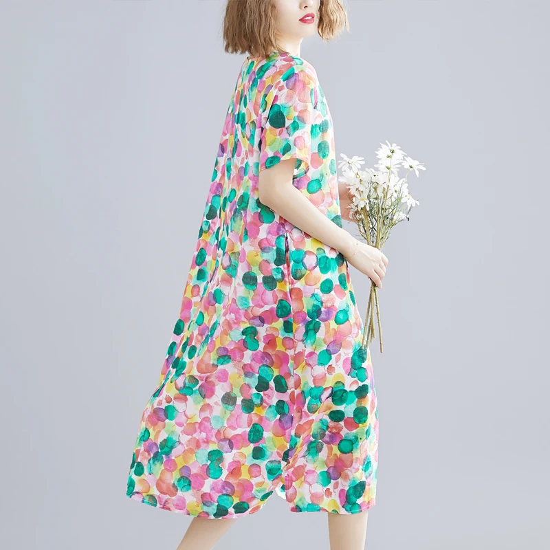 Женское хлопково льняное платье с коротким рукавом облегающее до середины икры