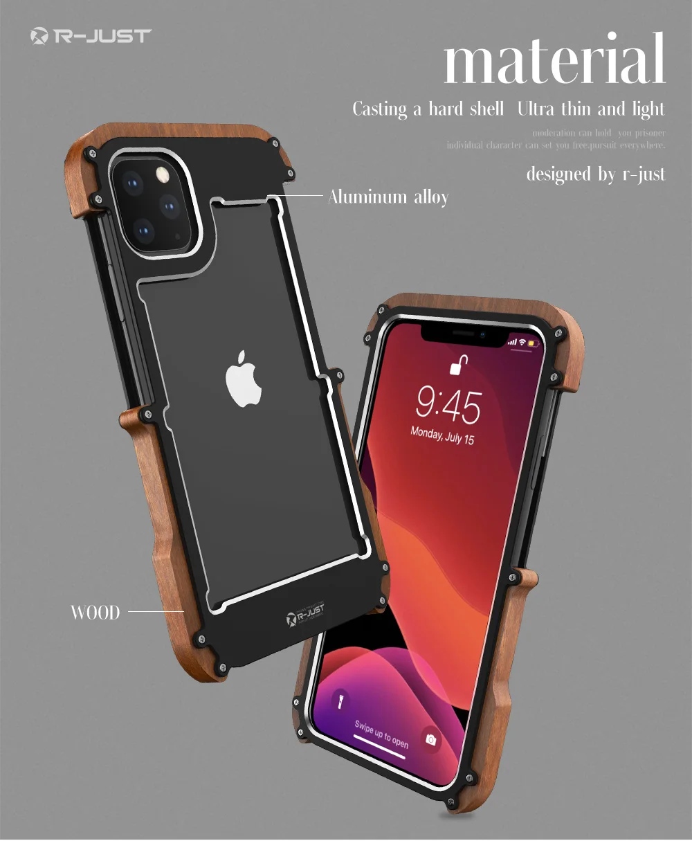 Чехол из натурального дерева и алюминия с металлическим бампером для iPhone 11/Pro/Max, жесткий защитный противоударный чехол для iPhone 11 Pro Max