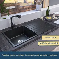 1050A Modern Simple Black Matte Quartz Stone Countertop Sink Artificial Stone Sink Single Sink Kitchen Integrated