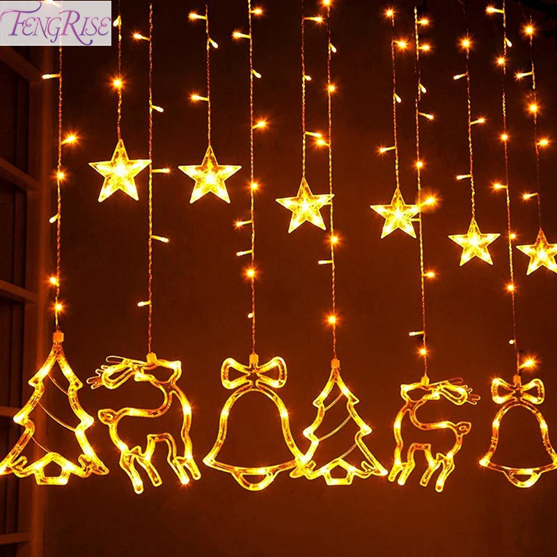 

FENGRISE Christmas Tree Elk Star Curtain Lights Christmas Decorations For Home Christmas Ornaments 2019 Xmas Gifts New Year 2020