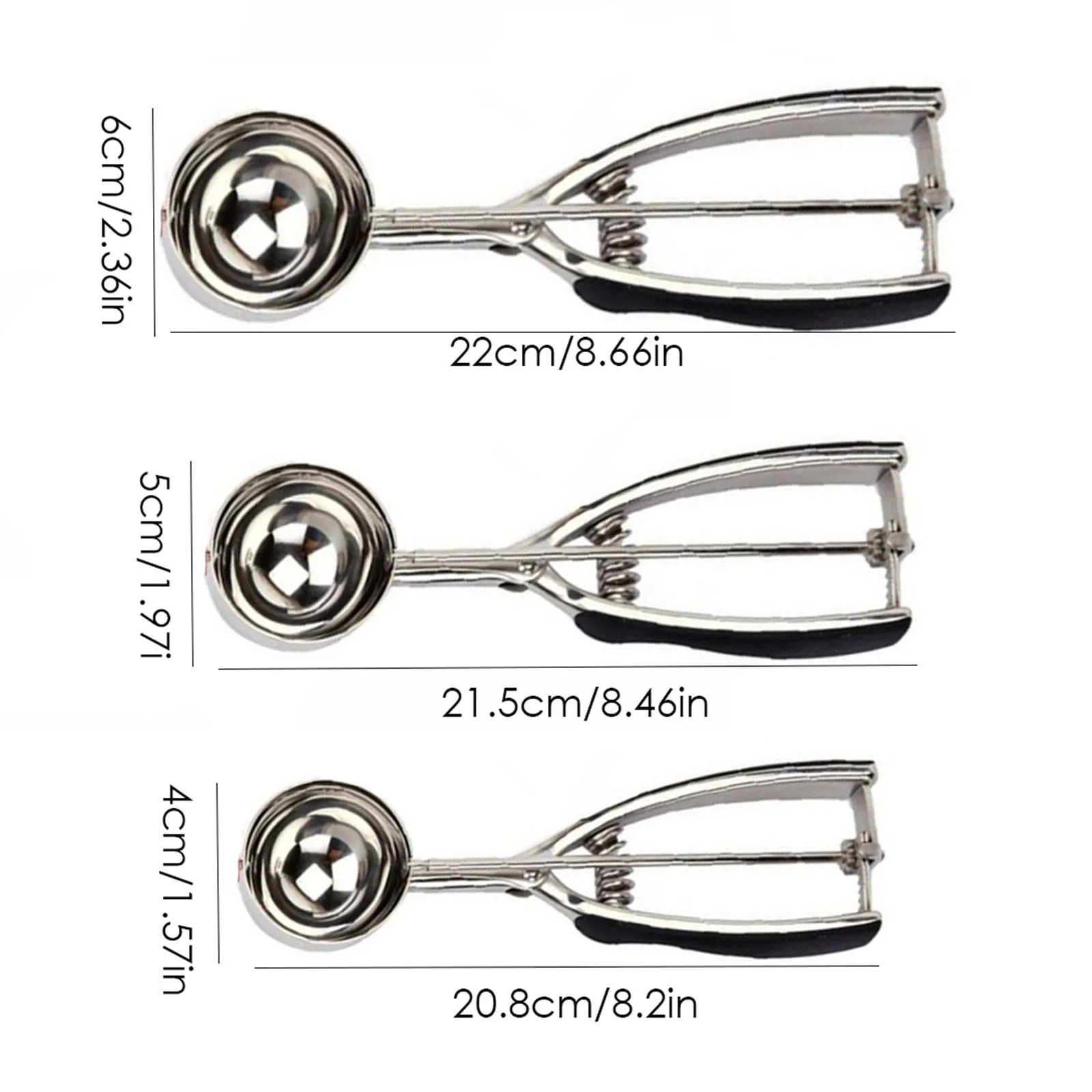 

3Pcs Ice Cream Cookie Scoop Set Stainless Steel With Trigger Spring Handle Masher Small Medium Large Cookie Scoops For Yogurt