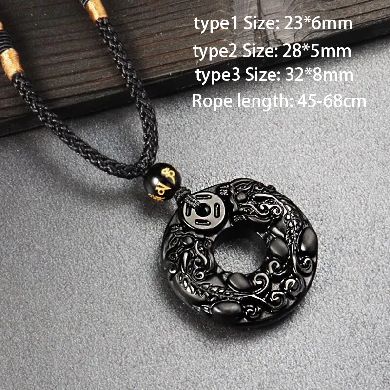 Натуральный черный обсидиан оникс кулон ожерелье Счастливые амулеты для мужчин
