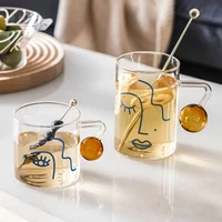 280400ml portrait pattern glass mug creative handgrip mugs for milk coffee beer water home office teacup cups couple