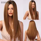 Генри MARGU длинные прямые синтетические парики с эффектом деграде (переход от темного к коричневый парик из натуральных волос для Для женщин средняя часть Косплэй волосы парики термостойкие