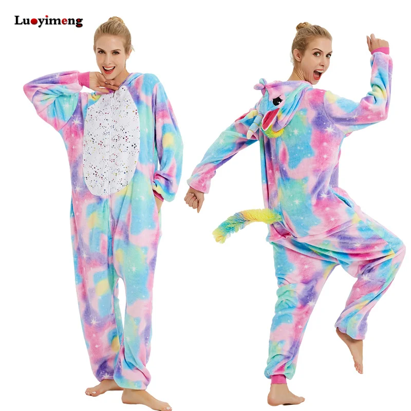 Новые зимние пижамы кигуруми для взрослых с изображением животных единорога