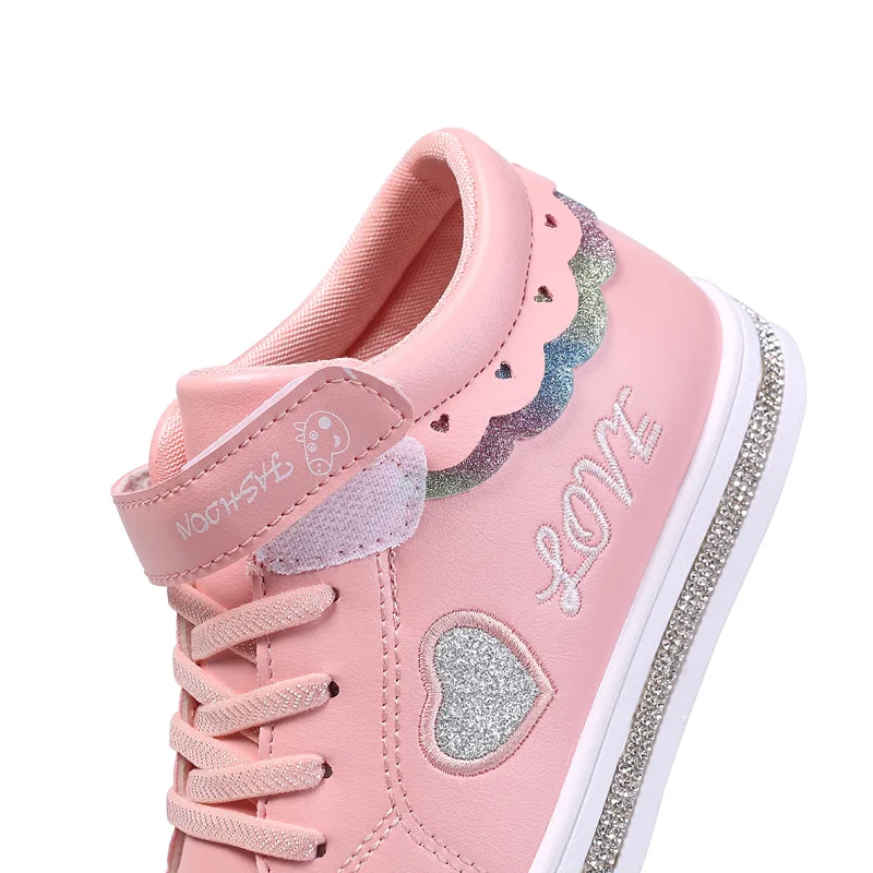 Girls Rhinestone Sports Shoes Spring Bling PU Leather High Top Students Sneakers #27-37 Fashion Tennis Running | Детская одежда и