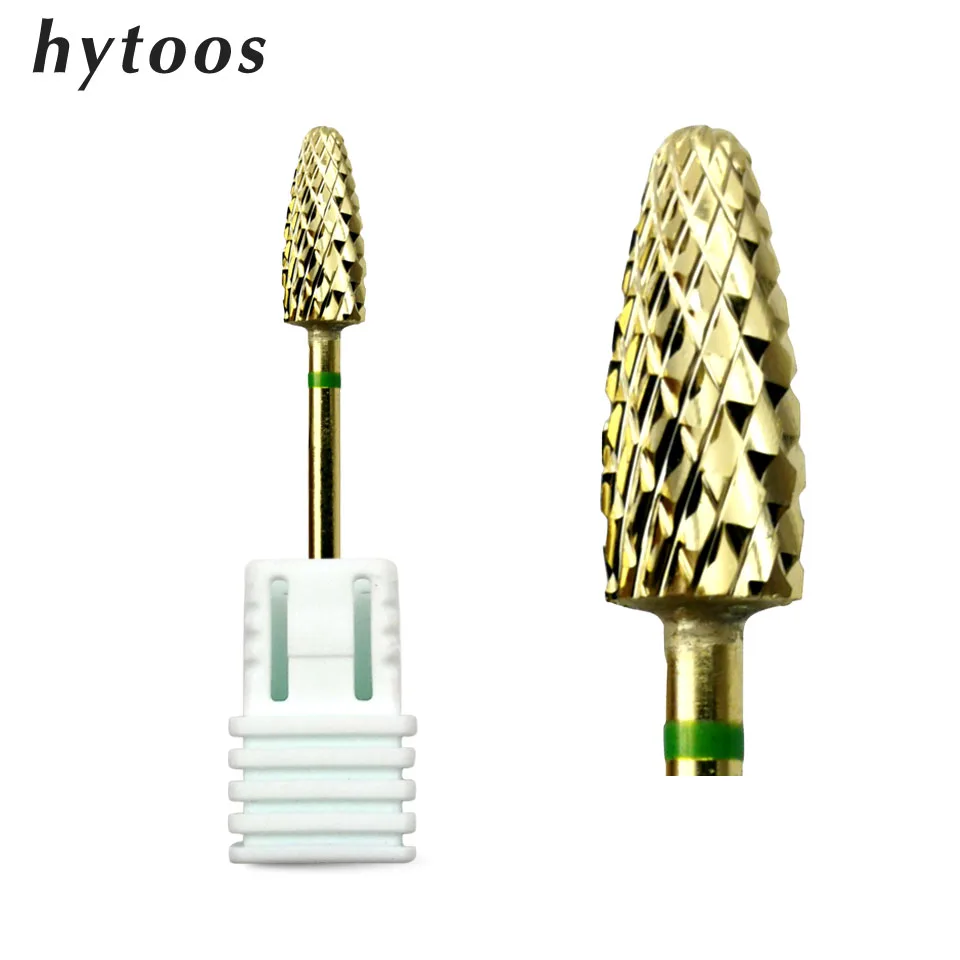Конические карбидные сверла для ногтей HYTOOS с золотым покрытием 3/32 дюйма