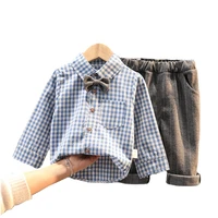 spring autumn children fashion turn down collar costume boys baby girls shirt pants toddler striped clothes new kids sport suits