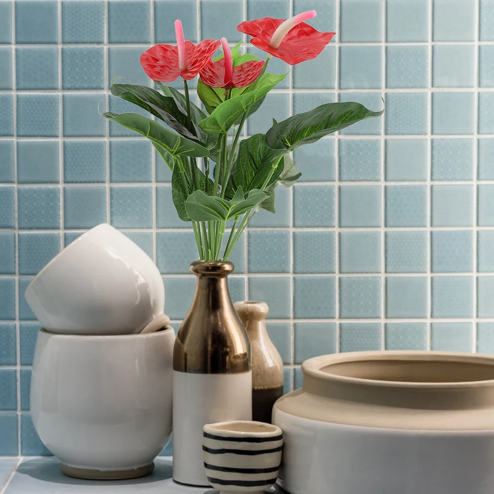 Новое искусственное растение искусственные красные антуриевые цветы зеленые