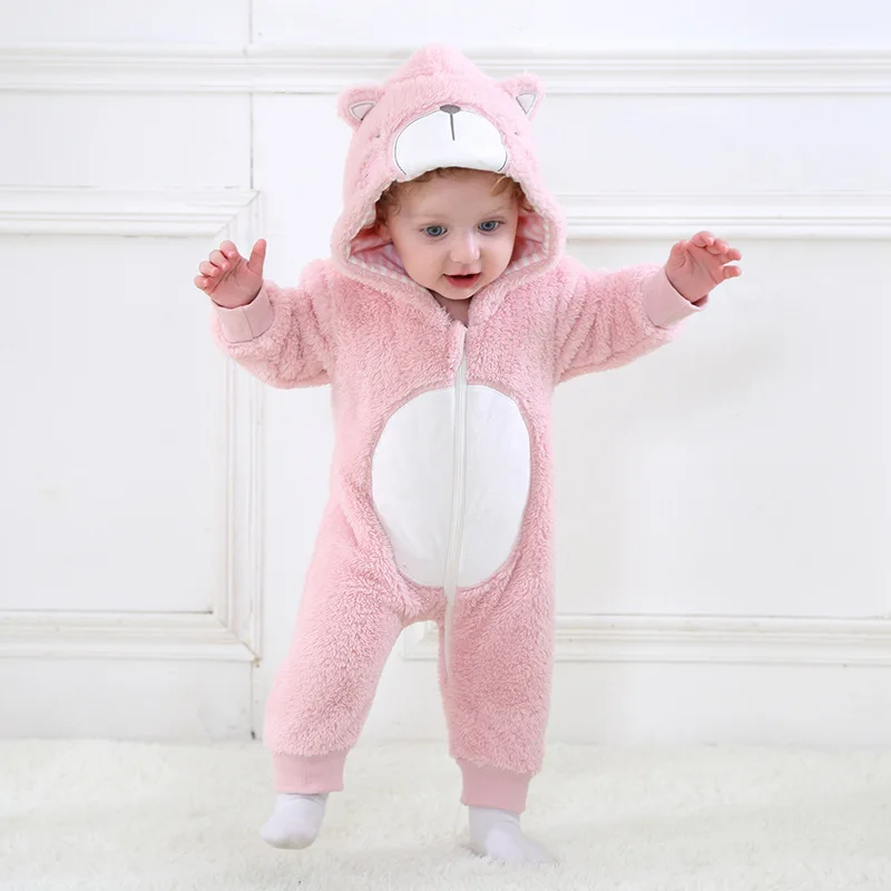 Pink Bear Детский комбинезон для мальчика, Одежда для новорожденных девочек, Детский костюм, комбинезон, Комбинезоны для младенцев, зимняя Пижама totoro stitch ropa bebe recem nascido - Цвет: Pink Bear