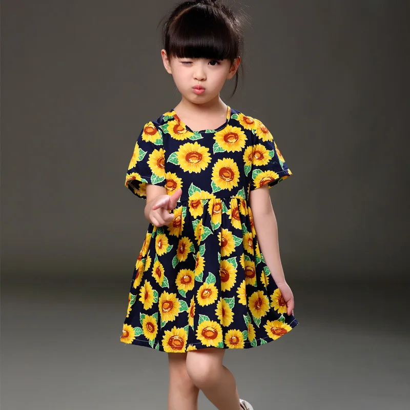 Детское платье для девочек летнее принцессы с цветочным принтом элегантная