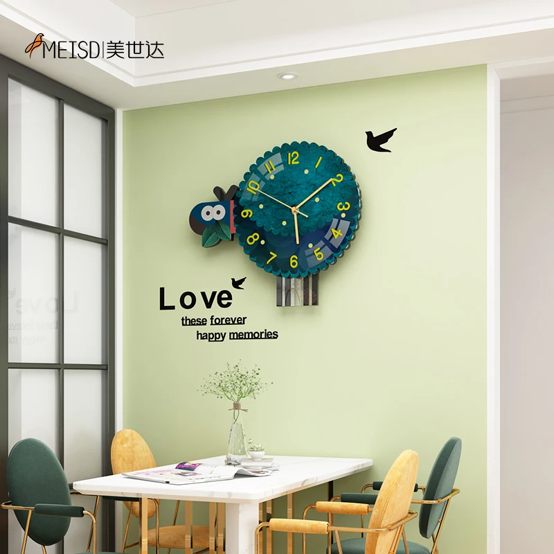 Милые бесшумные настенные часы с зеленой овечкой современный дизайн украшение