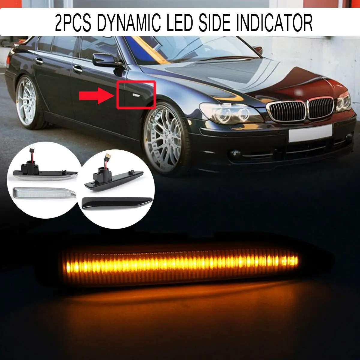 

2pcs Flowing LED Side Marker Lights Dynamic Turn Signal Light Side Repeater Lamp Panel Lamp for BMW 7 Series E65 E66 E67 E68