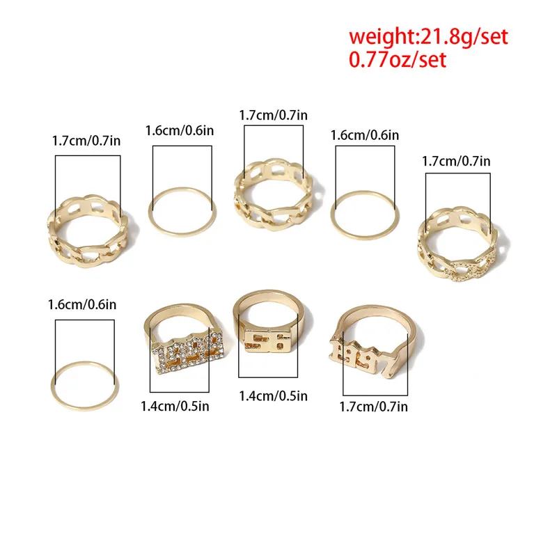 Bacolod 9pcs/set Gold Color Rings Set for Boys Girls Round Numbers Crystal Alloy Finger Ring Party 2020 Hiphop Rock Style | Украшения и