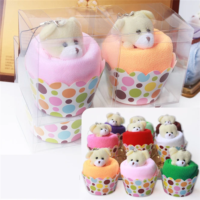 

10sets Cake shape Face Towel with Lovely Bear Toy Bath Towel Avaliable Fiber Natural Eco-friendly Baby Hand Towel Wedding gift