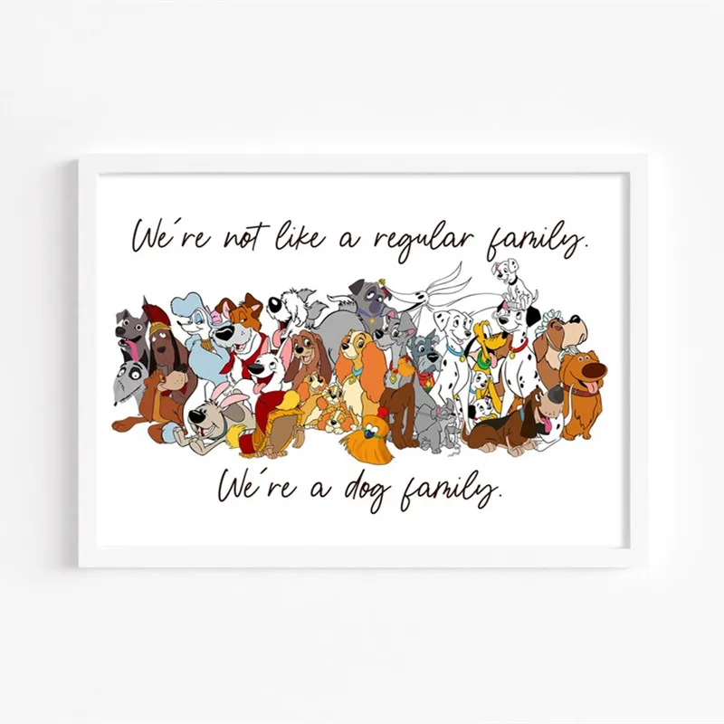 

Disney Dog Family Art Print On Canvas Painting Cute Dogs Poster For Kids Bedroom Wall Art Cartoon Animals Picture Home Decor