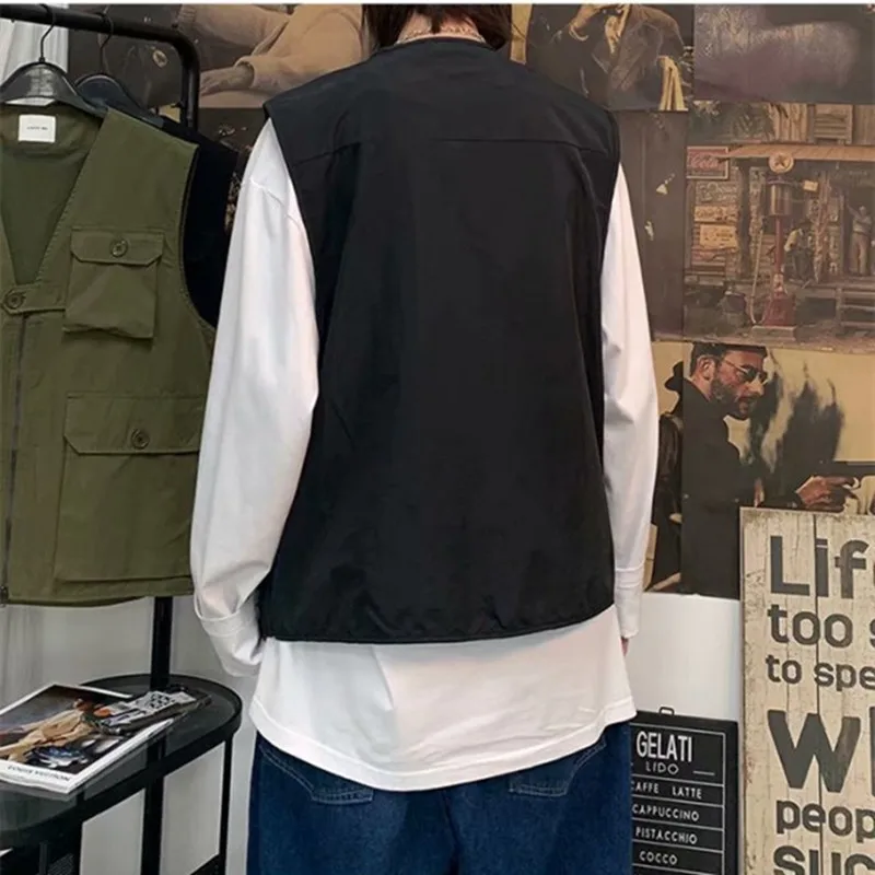 

Vests Women Japan Style Harajuku Pockets Design Cargo Chic Teens Sleeveless Jacket Street College Unisex Summer Ladies Outwear