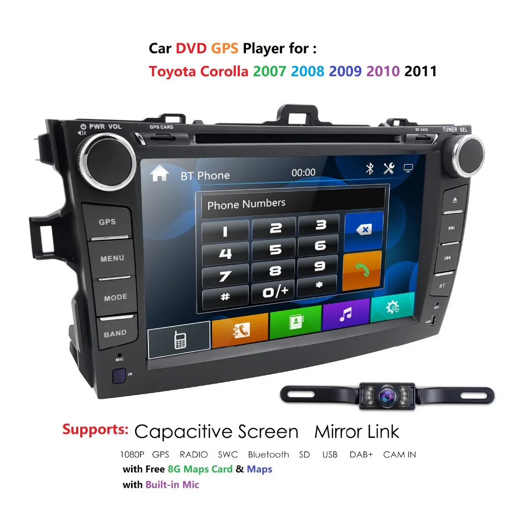 Для Toyota Corolla 2007 2011 2 DIN автомобильный DVD плеер с GPS Радио Стерео SWC емкостный экран