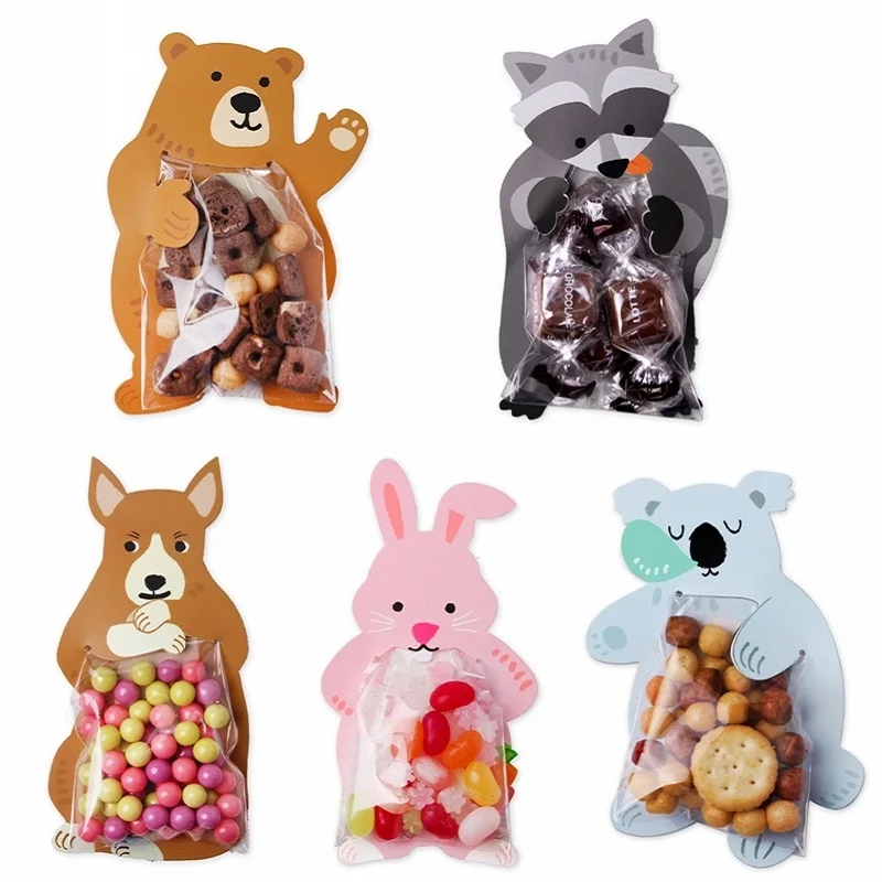 Sacs cadeaux à bonbons en forme d'animaux mignons  10 pièces/lot  sacs à cookies pour fête prénatale