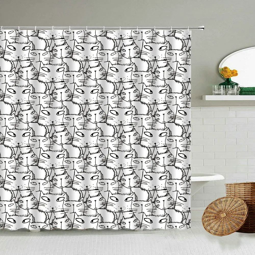 

Cartoon Fun Cute Cat Animal Shower Curtain For Children Bathroom Waterproof Polyester Curtains Home Decoration With Hook Set
