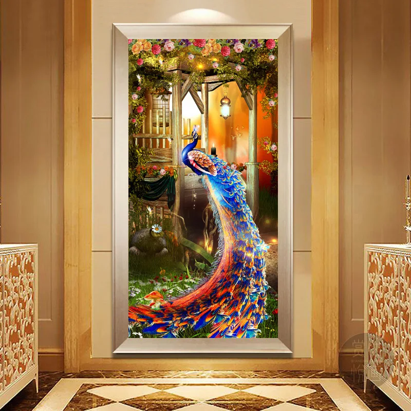 

5D DIY Diamond Painting Full Diamonds Living Room Home Decor Peacock Porch Vertical Aisle Corridor Diamond Embroidery 2021 New