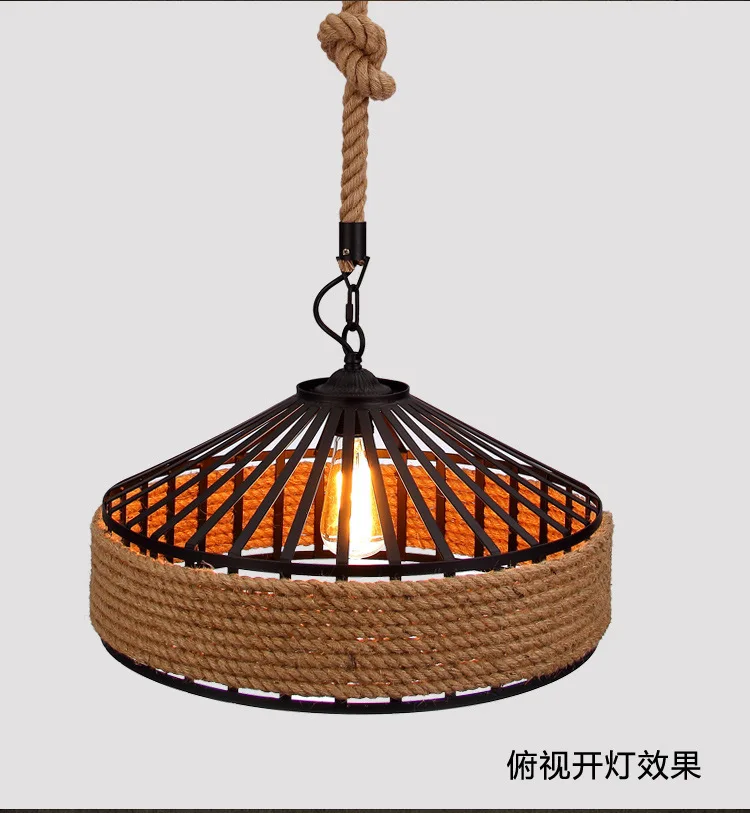 American Retro Hemp Rope Indoor Pendant Lights Fixture Vintage Loft Restaurant Kitchen Hanging Lamp Suspension Round Luminaire | Лампы и