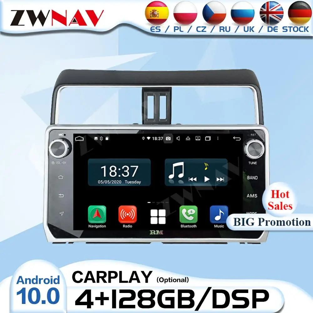 

128G 2 Din Carplay Android 10,0 радиоприемник для Toyota Prado 2018 2019 аудио стерео видеоплеер Автомобильный GPS-навигатор головное устройство