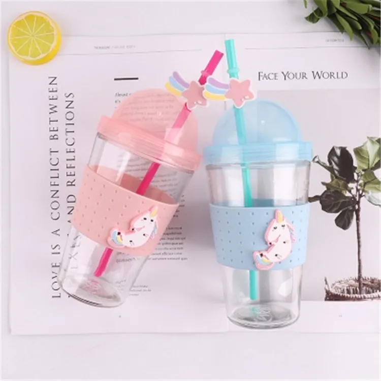 Корейская версия новой 450 мл мультфильм Единорог соломенная стеклянная