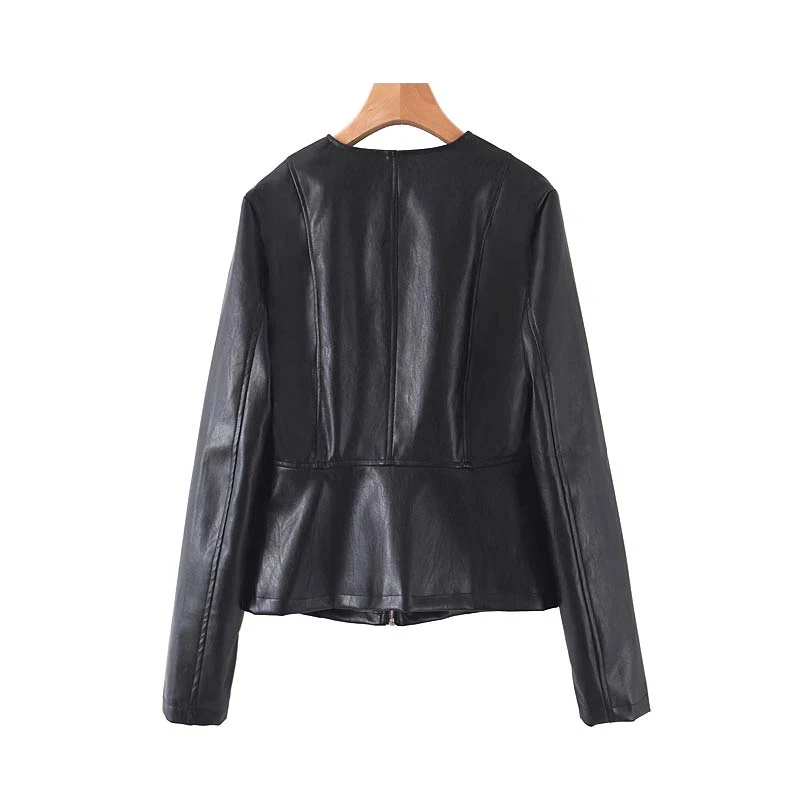Винтажная стильная мотоциклетная куртка в байкерском стиле из искусственной кожи, модная женская верхняя одежда на молнии с круглым вырезом и длинными рукавами, шикарные топы