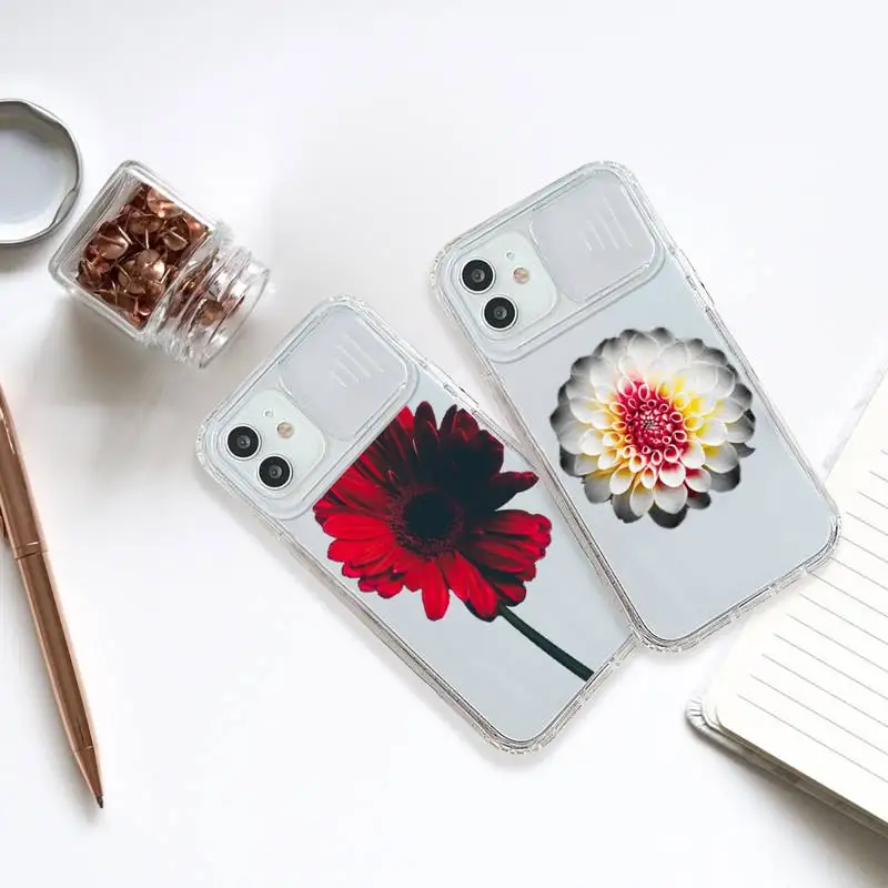 

Chrysanthemum color yellow red Phone Case transparent For iPhone 7 8 11 12 X XS XR MINI Pro Max Plus Slide Camera Lens Protect