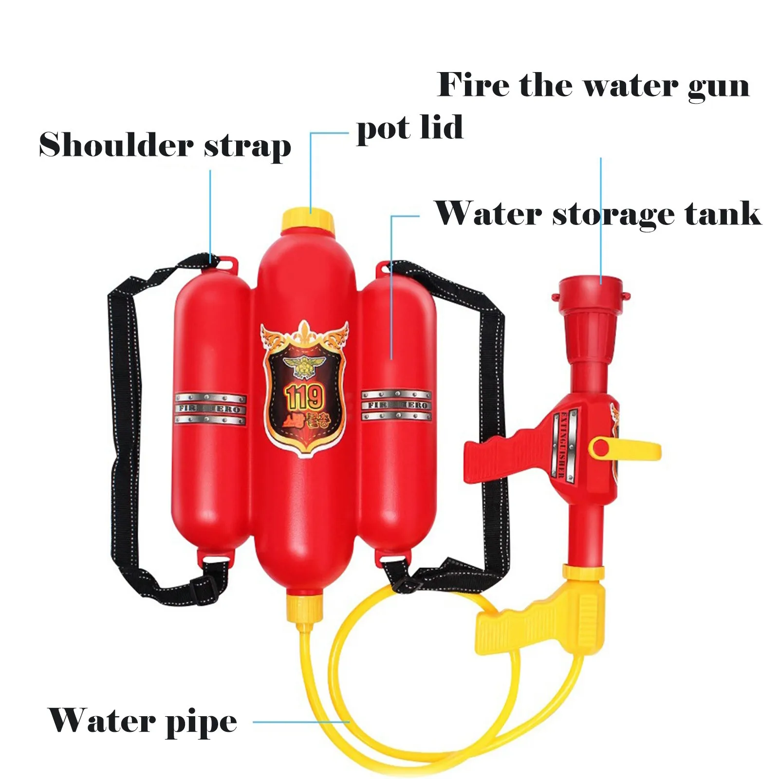 

Fireman Backpack Water Shooter And Blaster With Fire Hat- Water Gun Beach Toy And Outdoor Sports Toy Summer Game In Swimming