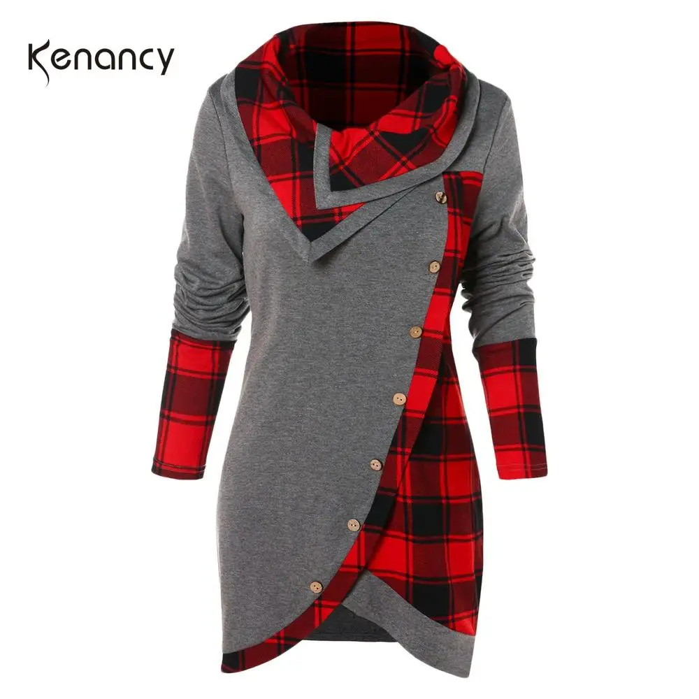 Асимметричная женская футболка Kenancy в клетку повседневные топы с отложным