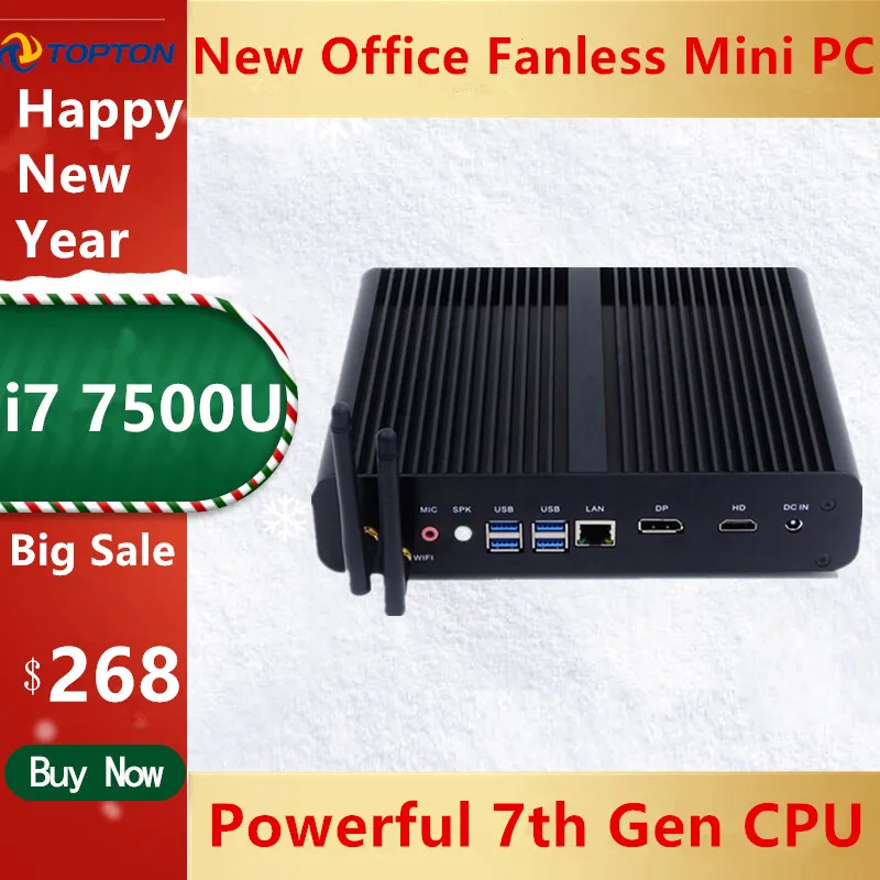 Topton новинка 7 го поколения Core i7 7500U Windows 10 безвентиляторный мини ПК 300 м Wifi